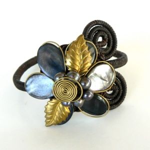 Handmade Real Stone & Pearls Flower Bracelet